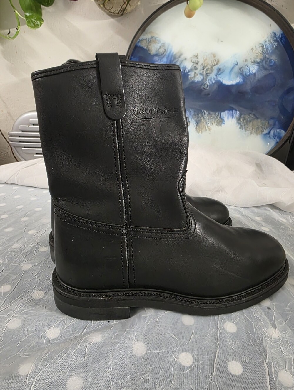 Mason Western Black Leather Boots Size 7E2